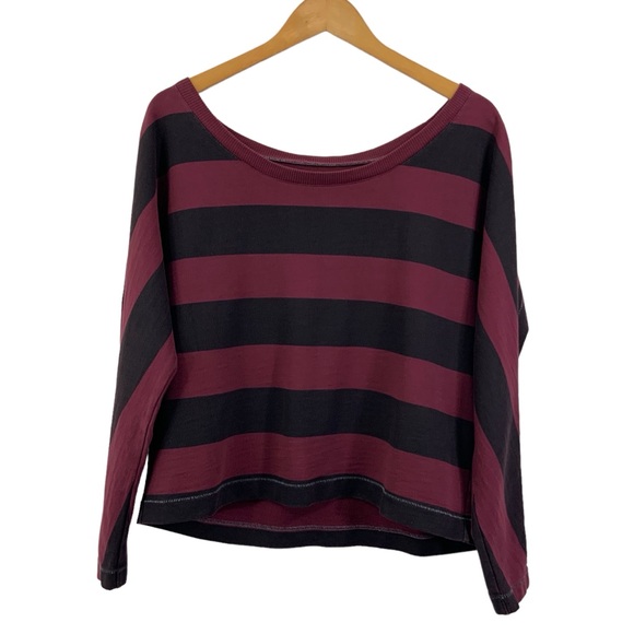 RAG & BONE Long Sleeve Cropped Cotton Terry Sweatshirt Burgundy Black Small A28 - Picture 2 of 8